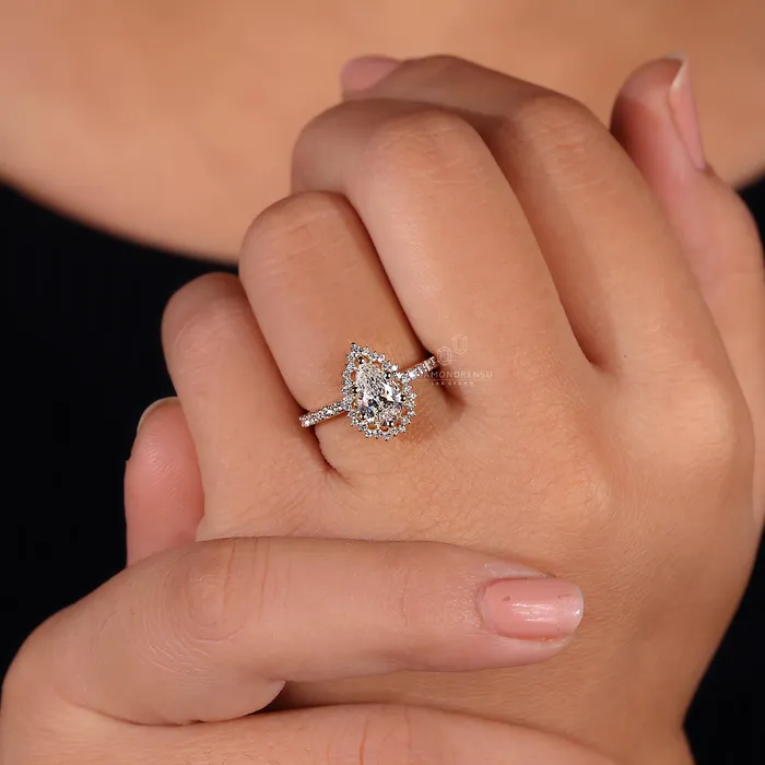 Pear Halo Engagement Ring Yellow Gold Diamondrensu Rings