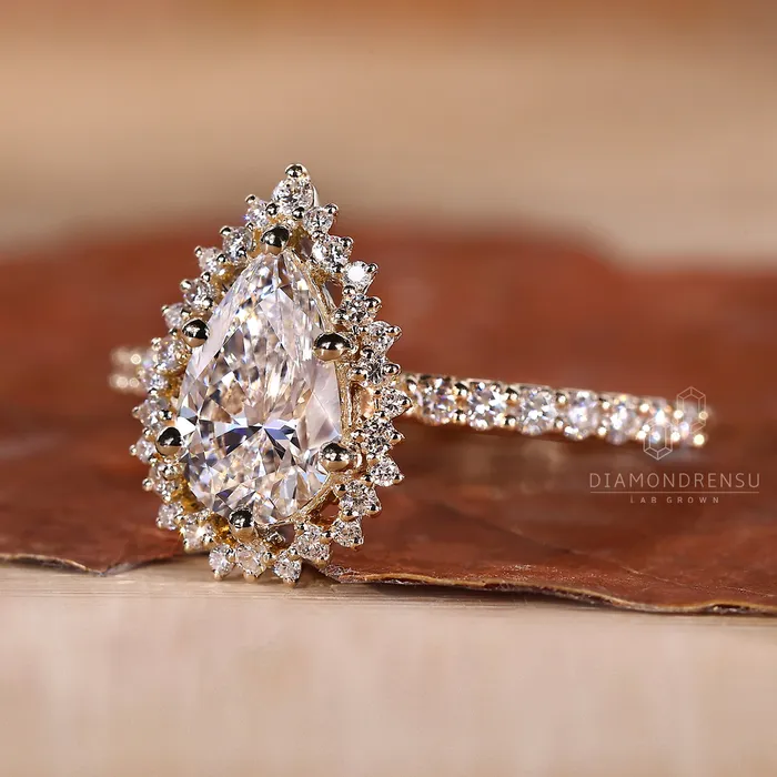 Pear Halo Engagement Ring Yellow Gold Diamondrensu Rings