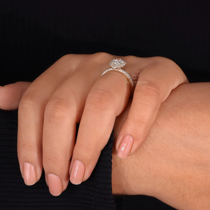 Pear Halo Engagement Ring Yellow Gold Diamondrensu Rings