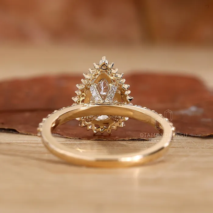Pear Halo Engagement Ring Yellow Gold Diamondrensu Rings