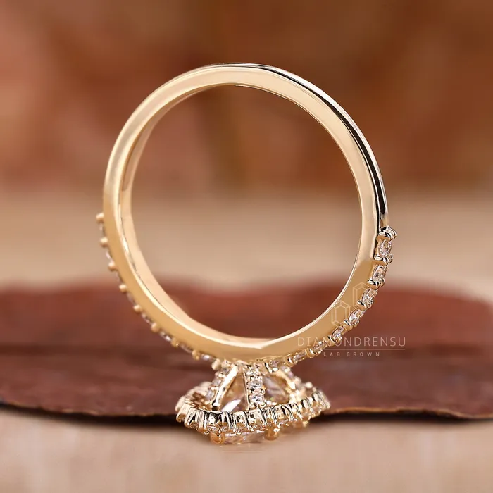 Pear Halo Engagement Ring Yellow Gold Diamondrensu Rings