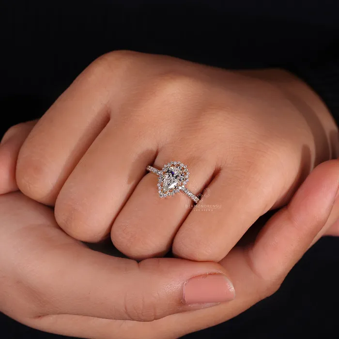 Pear Halo Engagement Ring Yellow Gold Diamondrensu Rings
