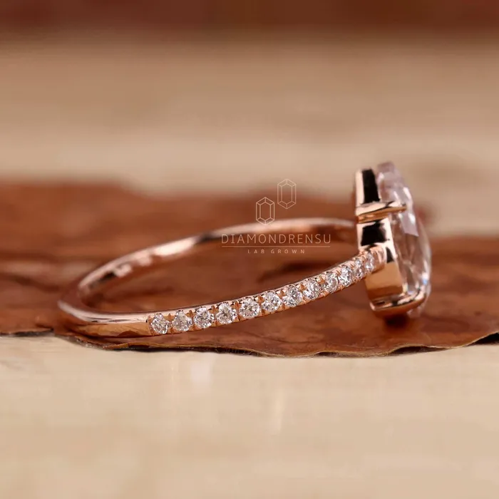 Pear Rose Cut Lab Created Diamond Pave Engagement Ring Diamondrensu Rings Pear Rose Cut Lab Created Diamond Pave Engagement Ring Diamondrensu Rings