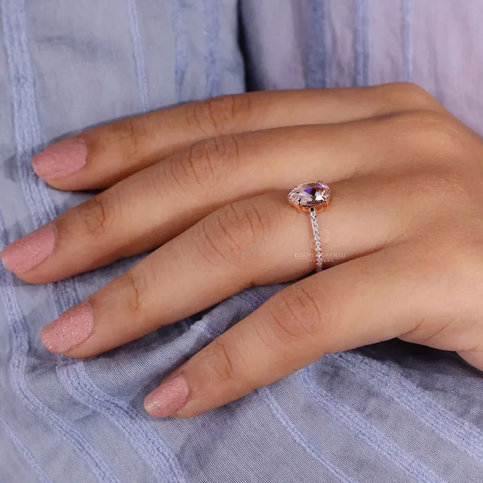 Pear Rose Cut Lab Created Diamond Pave Engagement Ring Diamondrensu Rings Pear Rose Cut Lab Created Diamond Pave Engagement Ring Diamondrensu Rings
