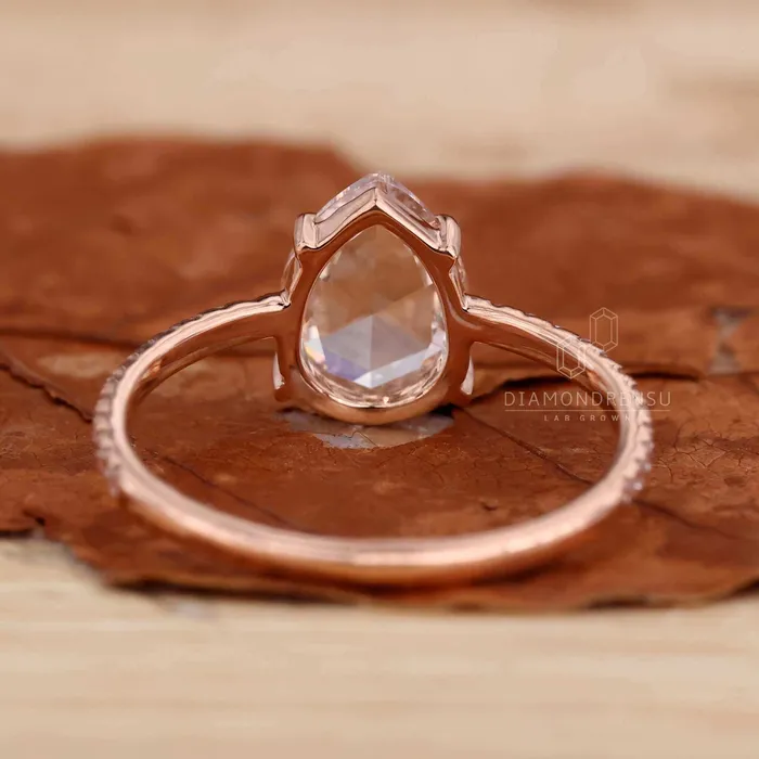 Pear Rose Cut Lab Created Diamond Pave Engagement Ring Diamondrensu Rings Pear Rose Cut Lab Created Diamond Pave Engagement Ring Diamondrensu Rings