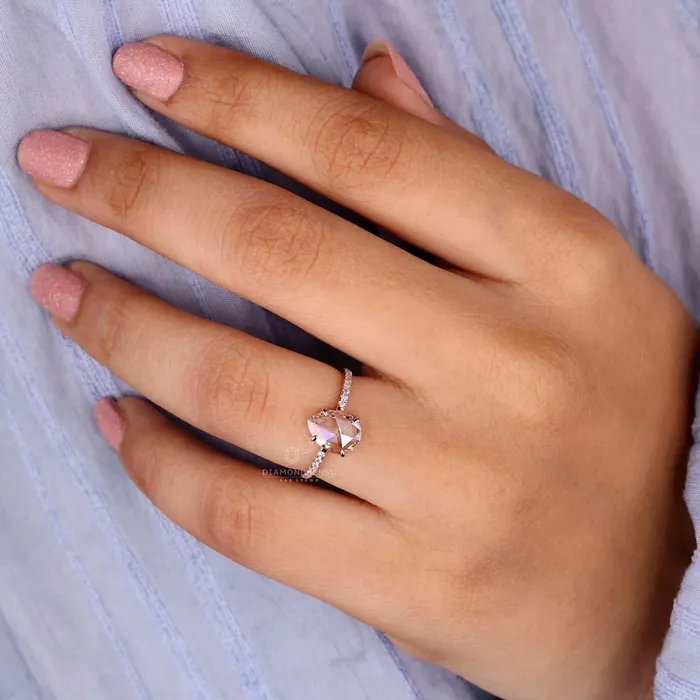 Pear Rose Cut Lab Created Diamond Pave Engagement Ring Diamondrensu Rings Pear Rose Cut Lab Created Diamond Pave Engagement Ring Diamondrensu Rings