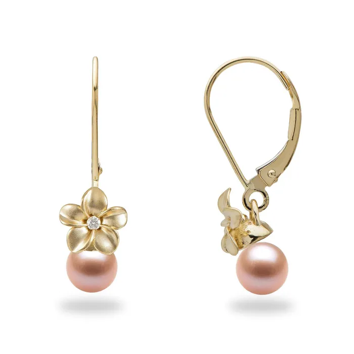 PickAPearl Pick A Pearl Plumeria Earrings in Gold with Diamonds Earrings