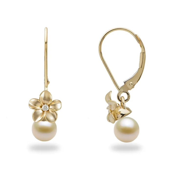 PickAPearl Pick A Pearl Plumeria Earrings in Gold with Diamonds Earrings