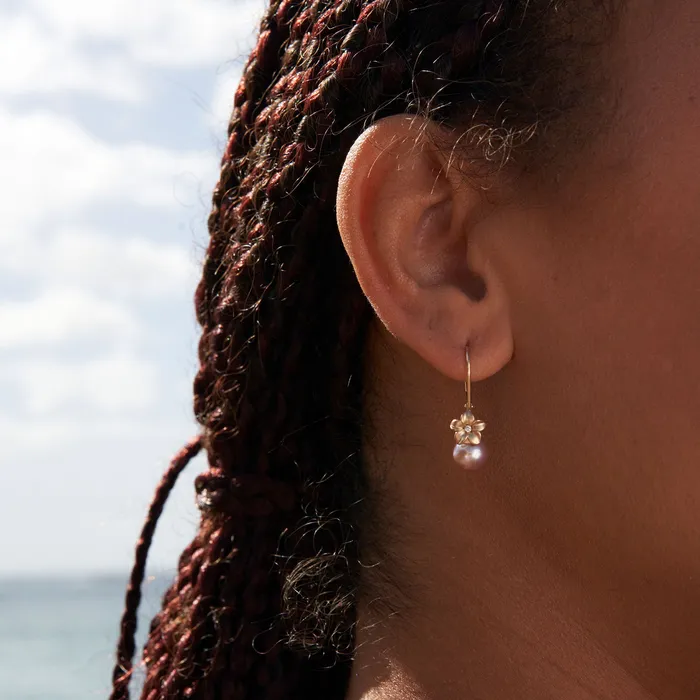 PickAPearl Pick A Pearl Plumeria Earrings in Gold with Diamonds Earrings