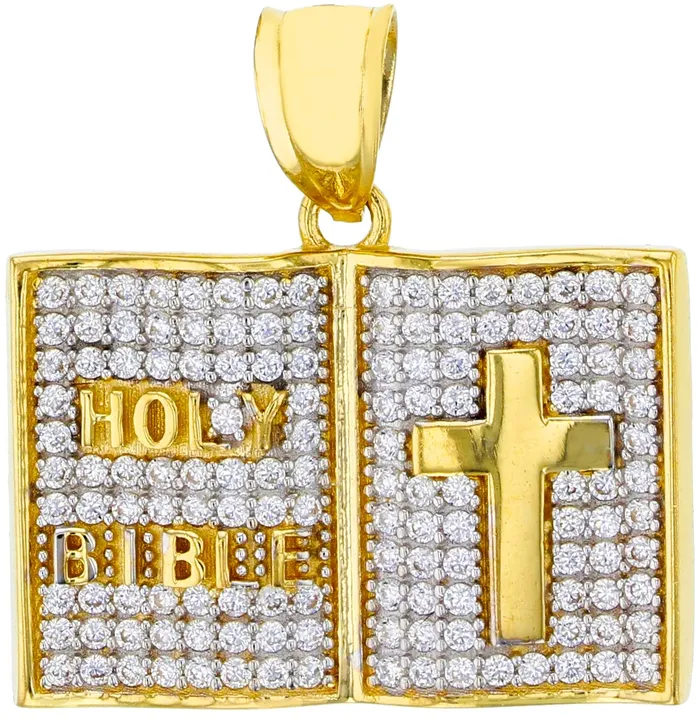 PreStyled Sets DecadenceJewelry 14K Yellow Gold 25x24mm Micropave Holy Bible Pendant