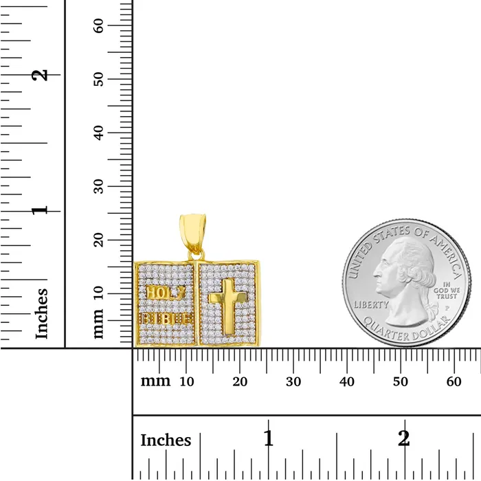 PreStyled Sets DecadenceJewelry 14K Yellow Gold 25x24mm Micropave Holy Bible Pendant PreStyled Sets DecadenceJewelry 14K Yellow Gold 25x24mm Micropave Holy Bible Pendant