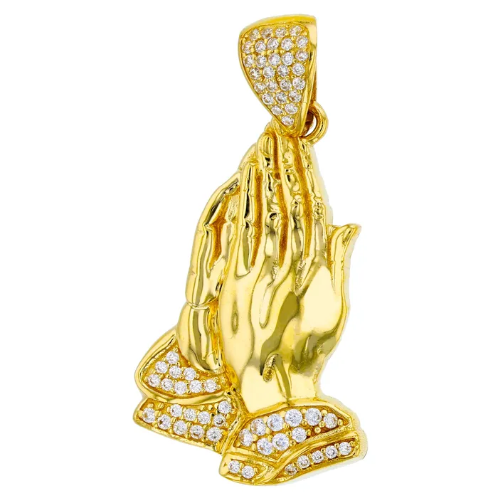 PreStyled Sets DecadenceJewelry 14K Yellow Gold 26x13mm Polished Micropave Praying Hands Pendant PreStyled Sets DecadenceJewelry 14K Yellow Gold 26x13mm Polished Micropave Praying Hands Pendant