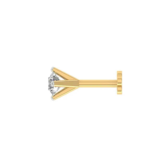 PreStyled Sets Gold Palace 18k Yellow Gold Round Shape Delicate Diamond Nose Pin with Screwback of Carat 009