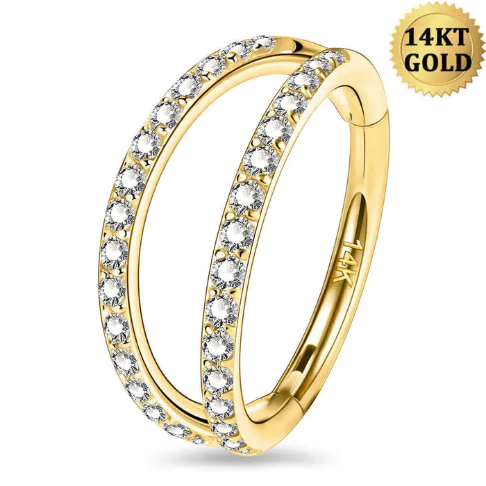 Rings 14K Gold 18G Double Row CZ Nose Ring OUFER BODY JEWELRY