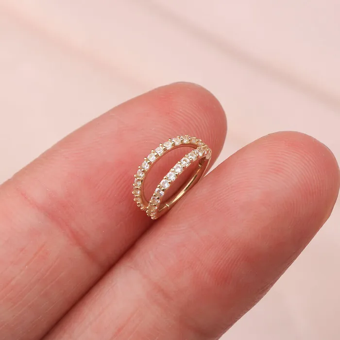Rings 14K Gold 18G Double Row CZ Nose Ring OUFER BODY JEWELRY