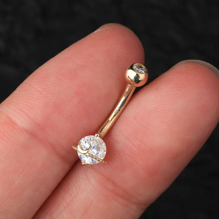 Rings 14K Gold Belly Ring Planet Clear CZ 14G Belly Button Ring OUFER BODY JEWELRY
