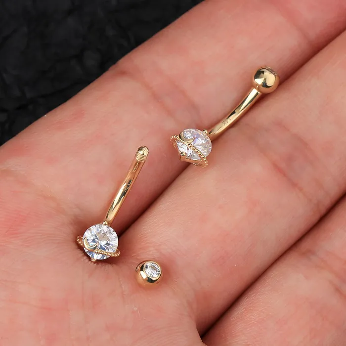 Rings 14K Gold Belly Ring Planet Clear CZ 14G Belly Button Ring OUFER BODY JEWELRY