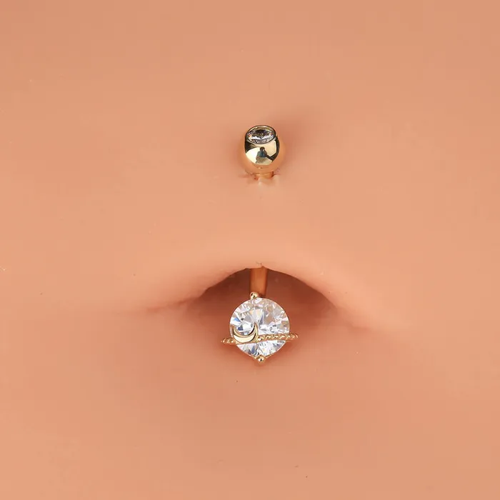 Rings 14K Gold Belly Ring Planet Clear CZ 14G Belly Button Ring OUFER BODY JEWELRY