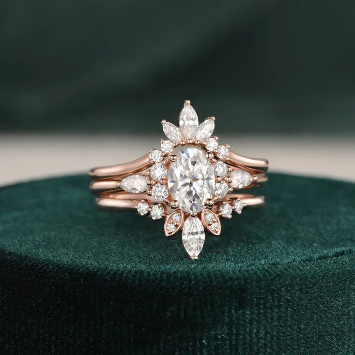 Rings 3pcs Vintage Style Bridal Ring Set Oval Cut Center Stone Flawless Moissanite Rings 3pcs Vintage Style Bridal Ring Set Oval Cut Center Stone Flawless Moissanite