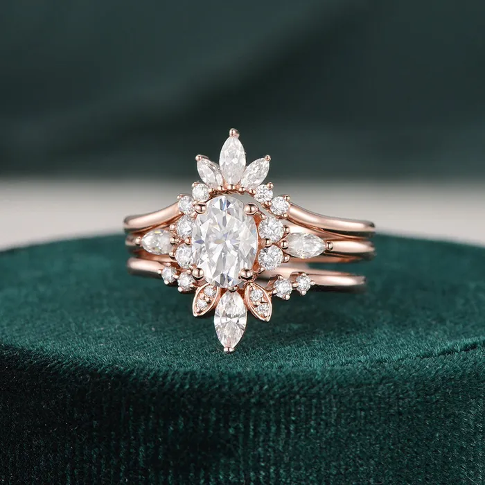 Rings 3pcs Vintage Style Bridal Ring Set Oval Cut Center Stone Flawless Moissanite Rings 3pcs Vintage Style Bridal Ring Set Oval Cut Center Stone Flawless Moissanite
