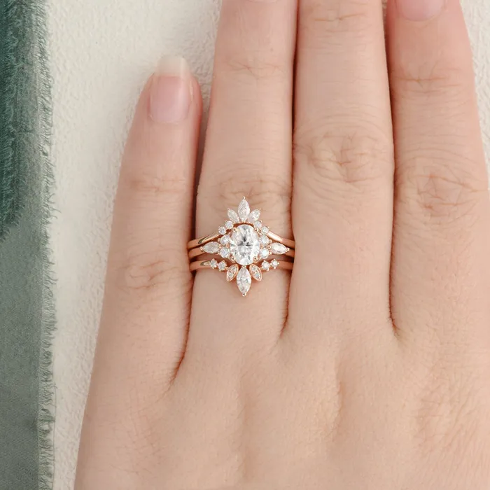 Rings 3pcs Vintage Style Bridal Ring Set Oval Cut Center Stone Flawless Moissanite Rings 3pcs Vintage Style Bridal Ring Set Oval Cut Center Stone Flawless Moissanite