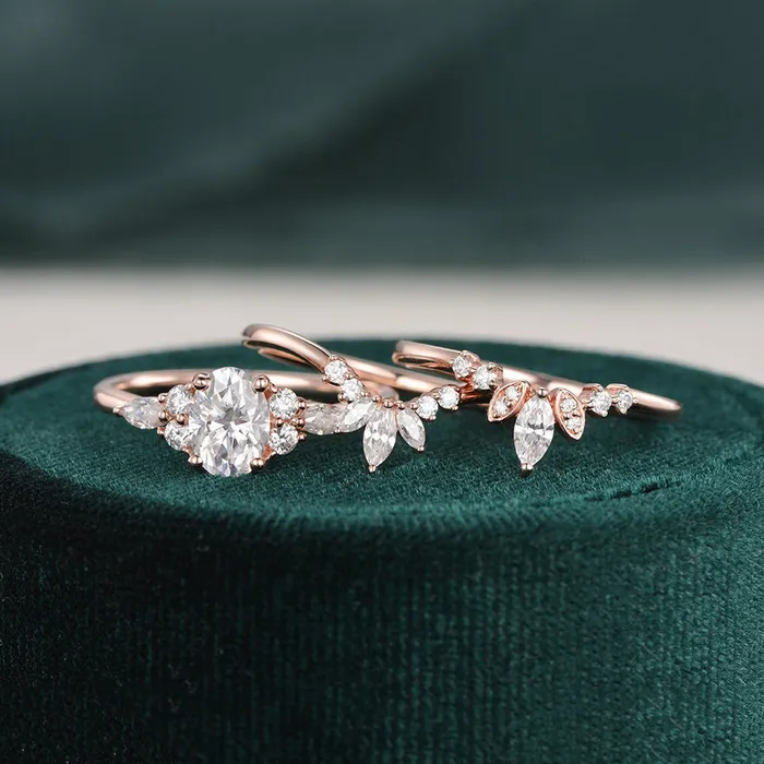 Rings 3pcs Vintage Style Bridal Ring Set Oval Cut Center Stone Flawless Moissanite Rings 3pcs Vintage Style Bridal Ring Set Oval Cut Center Stone Flawless Moissanite