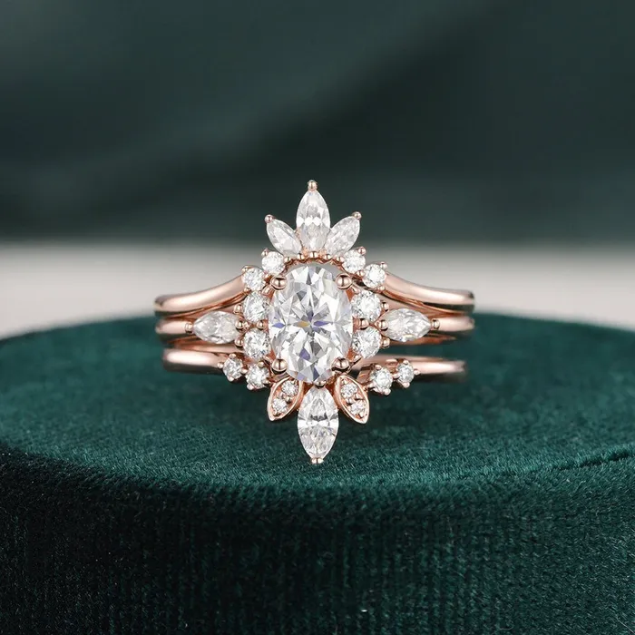 Rings 3pcs Vintage Style Bridal Ring Set Oval Cut Center Stone Flawless Moissanite Rings 3pcs Vintage Style Bridal Ring Set Oval Cut Center Stone Flawless Moissanite