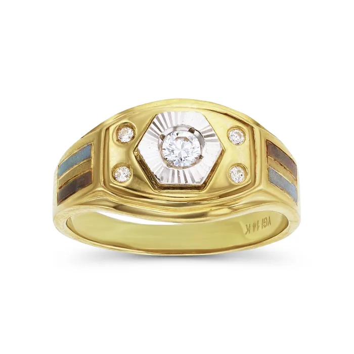 Rings DecadenceJewelry 14K Tricolor Gold Satin Octagon DC Center Mens Ring
