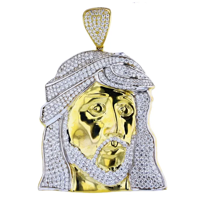Rings DecadenceJewelry 14K TwoTone Gold 67x47mm Micropave Jesus Head Pendant Rings DecadenceJewelry 14K TwoTone Gold 67x47mm Micropave Jesus Head Pendant