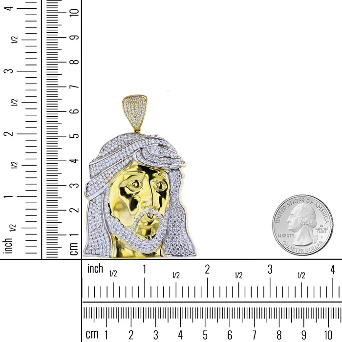 Rings DecadenceJewelry 14K TwoTone Gold 67x47mm Micropave Jesus Head Pendant Rings DecadenceJewelry 14K TwoTone Gold 67x47mm Micropave Jesus Head Pendant