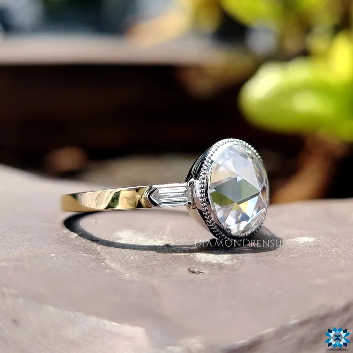 Rings Diamondrensu 217 TW Round Rose Cut and Bullet Cut Three Stones Engagement Ring Rings Diamondrensu 217 TW Round Rose Cut and Bullet Cut Three Stones Engagement Ring