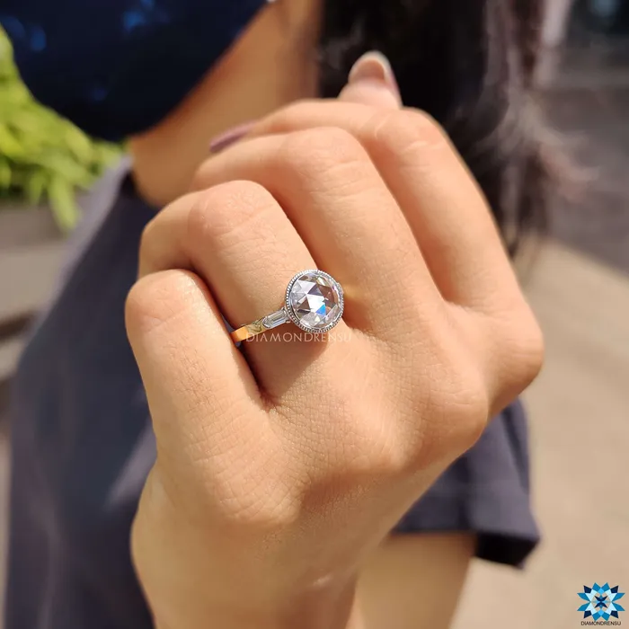 Rings Diamondrensu 217 TW Round Rose Cut and Bullet Cut Three Stones Engagement Ring Rings Diamondrensu 217 TW Round Rose Cut and Bullet Cut Three Stones Engagement Ring