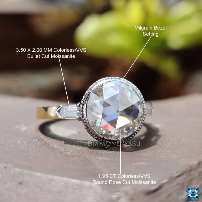Rings Diamondrensu 217 TW Round Rose Cut and Bullet Cut Three Stones Engagement Ring Rings Diamondrensu 217 TW Round Rose Cut and Bullet Cut Three Stones Engagement Ring
