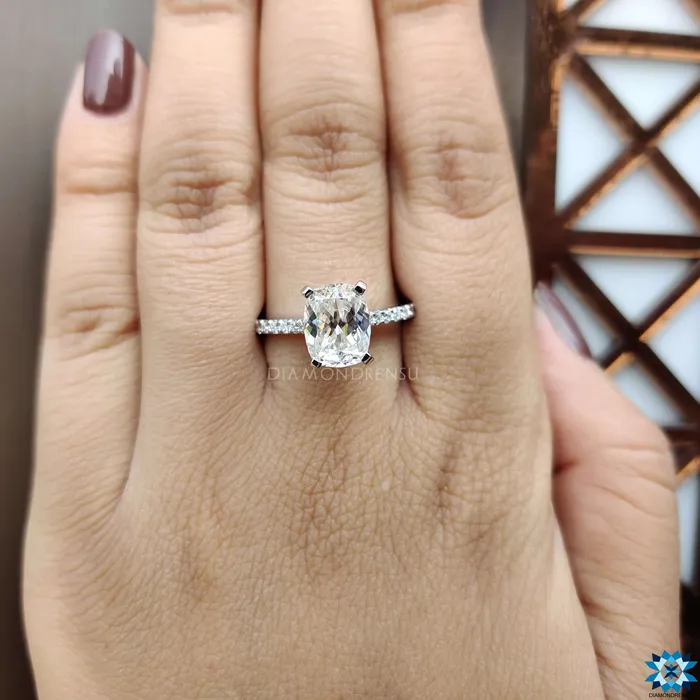 Rings Diamondrensu 302 TCW Cushion Divine Cathedral Pave Set Moissanite Engagement Ring