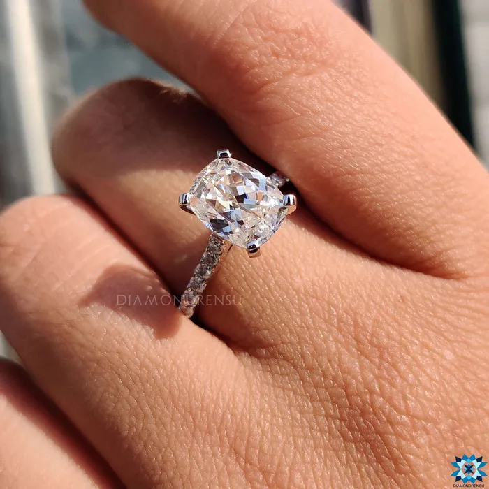 Rings Diamondrensu 302 TCW Cushion Divine Cathedral Pave Set Moissanite Engagement Ring