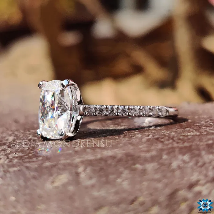 Rings Diamondrensu 302 TCW Cushion Divine Cathedral Pave Set Moissanite Engagement Ring