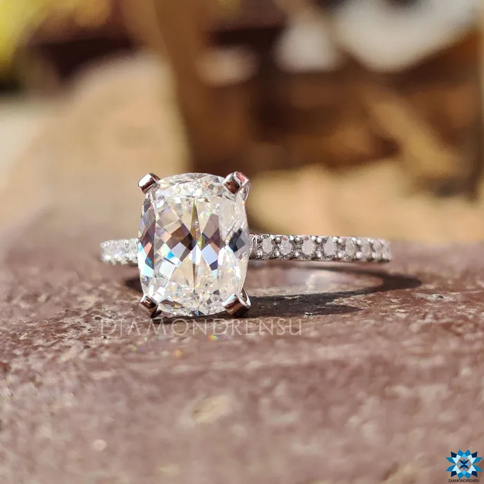 Rings Diamondrensu 302 TCW Cushion Divine Cathedral Pave Set Moissanite Engagement Ring