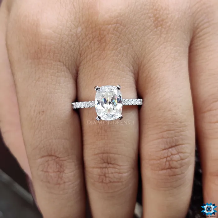 Rings Diamondrensu 302 TCW Cushion Divine Cathedral Pave Set Moissanite Engagement Ring