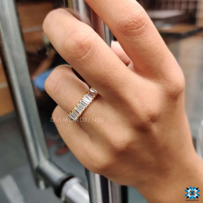 Rings Diamondrensu 390 TCW Baguette Cut Colorless Eternity Moissanite Wedding Band Rings Diamondrensu 390 TCW Baguette Cut Colorless Eternity Moissanite Wedding Band