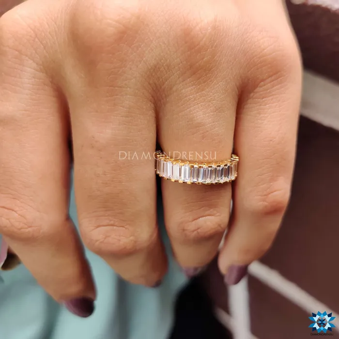 Rings Diamondrensu 390 TCW Baguette Cut Colorless Eternity Moissanite Wedding Band Rings Diamondrensu 390 TCW Baguette Cut Colorless Eternity Moissanite Wedding Band