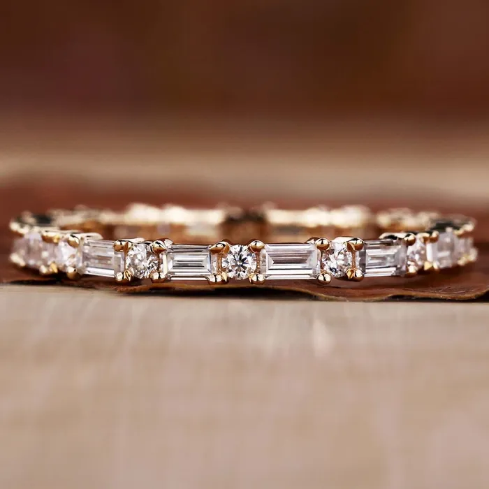 Rings Diamondrensu Baguette and Round Cut Lab Grown Diamond Eternity Wedding Band