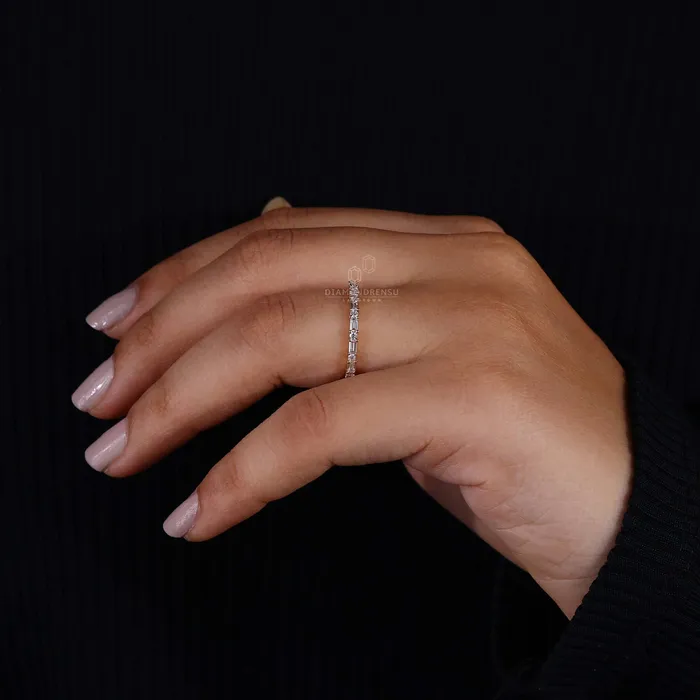 Rings Diamondrensu Baguette and Round Cut Lab Grown Diamond Eternity Wedding Band