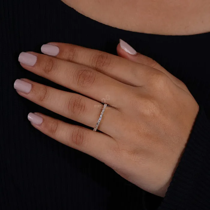 Rings Diamondrensu Baguette and Round Cut Lab Grown Diamond Eternity Wedding Band