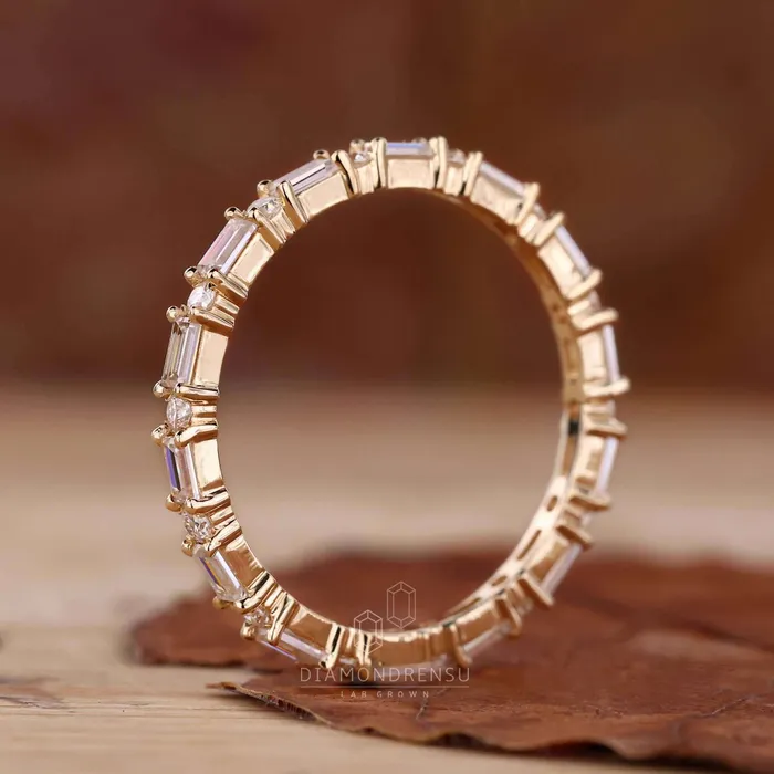 Rings Diamondrensu Baguette and Round Cut Lab Grown Diamond Eternity Wedding Band