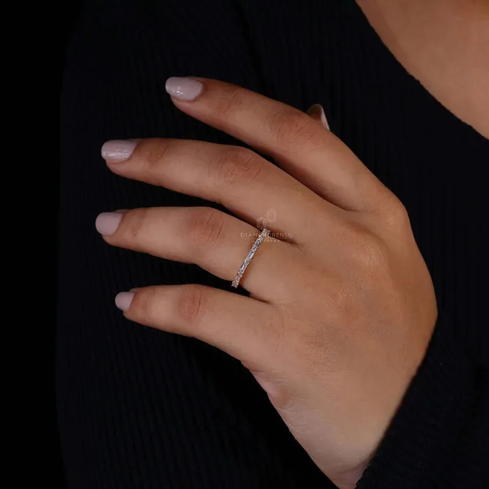 Rings Diamondrensu Baguette and Round Cut Lab Grown Diamond Eternity Wedding Band