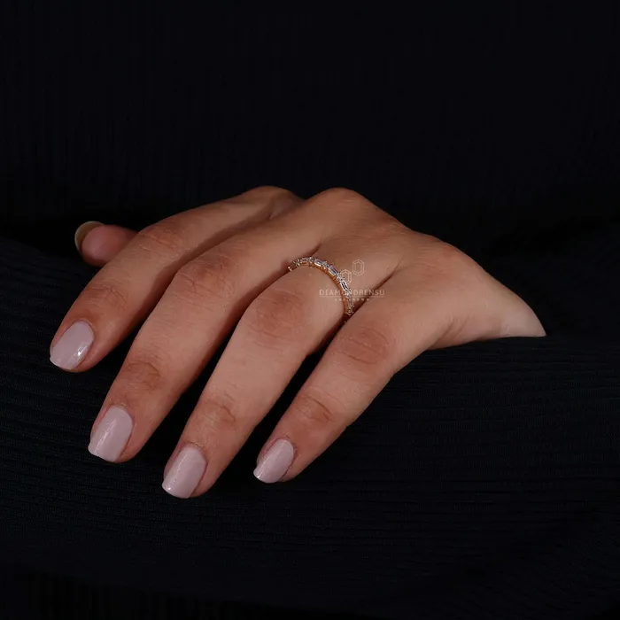 Rings Diamondrensu Baguette and Round Cut Lab Grown Diamond Eternity Wedding Band