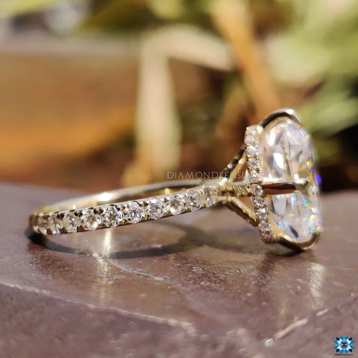Rings Diamondrensu Compass Setting Cushion Moissanite Halo Engagement Ring
