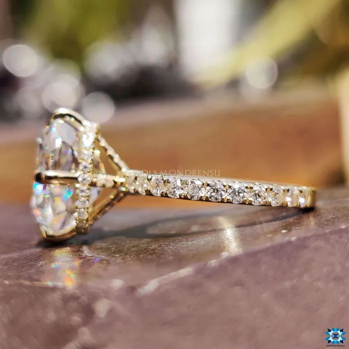 Rings Diamondrensu Compass Setting Cushion Moissanite Halo Engagement Ring