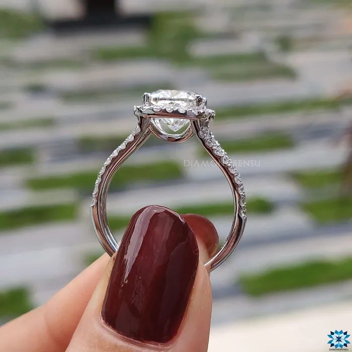 Rings Diamondrensu Cushion Cut Moissanite Halo Engagement Ring Split Shank Halo Engagement Ring 291 TW Moissanite Ring