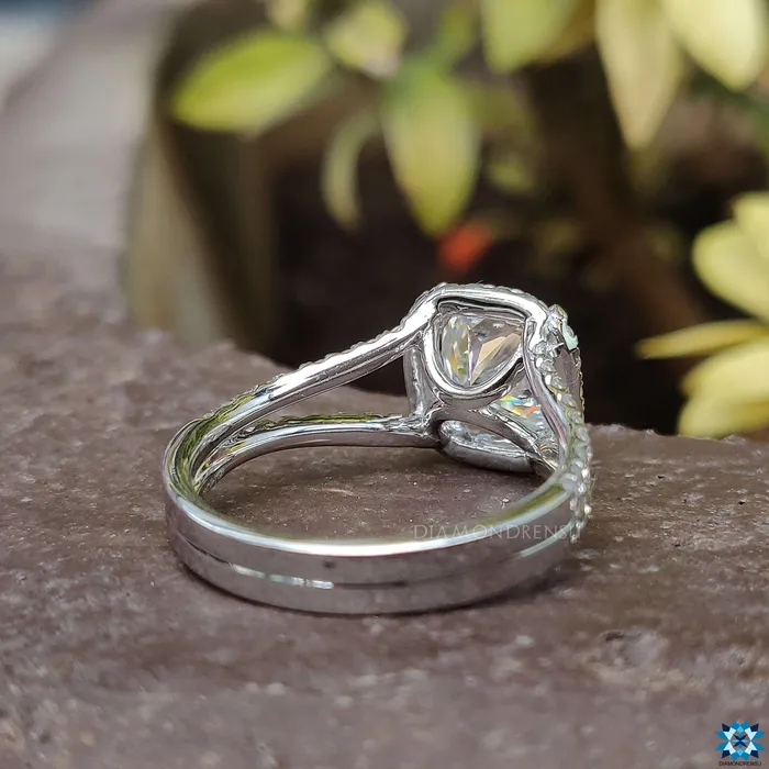 Rings Diamondrensu Cushion Cut Moissanite Halo Engagement Ring Split Shank Halo Engagement Ring 291 TW Moissanite Ring